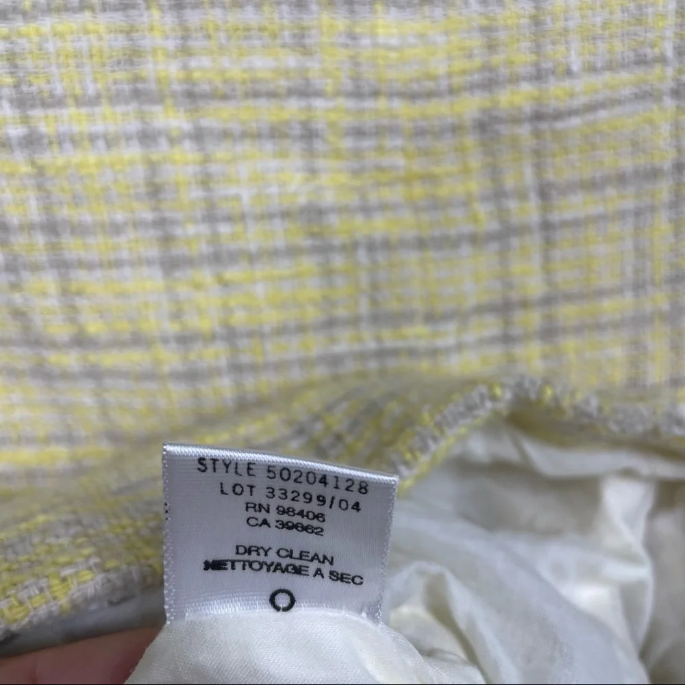 Theory Size 2 Tweed Blazer Jacket Yellow Plaid Cotton Single Breasted Pockets - Picture 5 of 8